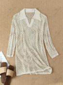 Beach Knit Mini Dress for Women – Sexy Hollow Out Long Sleeve Swimsuit Cover-Up