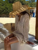 Beach Knit Mini Dress for Women – Sexy Hollow Out Long Sleeve Swimsuit Cover-Up