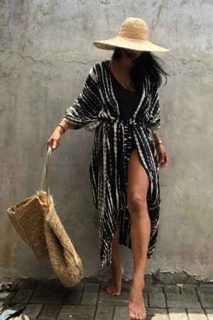 Black Beach Tunic Cover-up - Kimono Beachwear