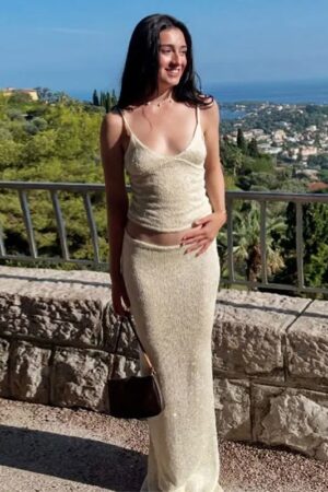 White Women's 2 Piece Swimsuit Cover Up Knit Set Summer 2025