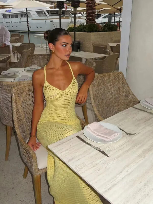 Women's Sexy Knit Cut Out Yellow Maxi Beach Dress - Image 2