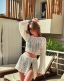 2-Piece Summer Beach Cover Up – One-Shoulder Top & Slit Skirt for Women