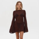 Women's Summer Knit Mini Dress – Sexy Backless Bell Sleeve Beach Cover-Up