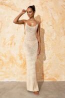 Apricot Knit Cut-Out Tassel Beach Maxi Dress – Bodycon Swimsuit Cover-Up