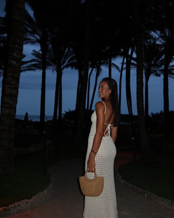 White Knit Cut-Out Tassel Beach Maxi Dress - Bodycon Swimsuit Cover-Up - Image 2