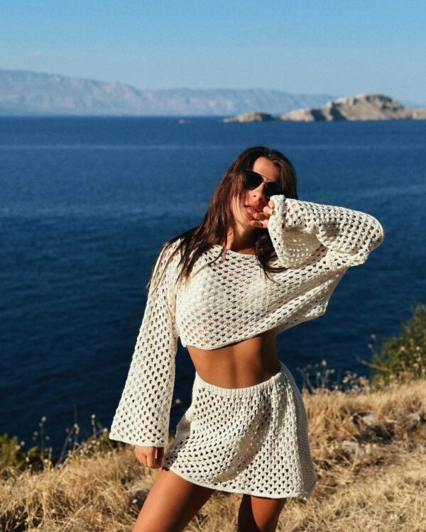 2-Piece Summer Beach Cover Up – One-Shoulder Top & Slit Skirt for Women - Image 2