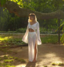 White Knit Two-Piece Swimsuit Cover Up – Lace-Up Top & Beach Skirt for Women