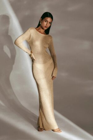 See Through Knit Beach Dress with Slit and Tie Up Detail