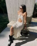 White Low-Cut Halter Neck Cut-Out Slit Beach Maxi Dress - Summer Swimsuit Cover-Up