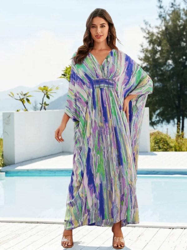 Classy Blue Kaftan Maxi Dress – Plus Size Beach Cover Up for Women