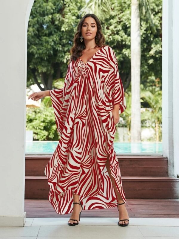 Red Boho Kaftan Dress – Beach Cover Up for Women - Image 2