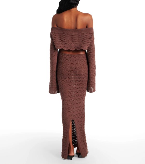 Brown Sexy Knit One-Neck Long Sleeve Top & Drawstring Skirt Beach Set - Image 2