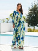 Green Boho Kaftan Dress – Beach Cover Up for Women