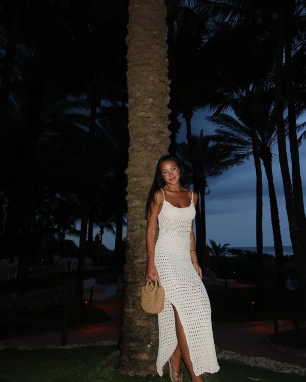 White Knit Cut-Out Tassel Beach Maxi Dress - Bodycon Swimsuit Cover-Up - Image 3