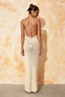 Apricot Knit Cut-Out Tassel Beach Maxi Dress – Bodycon Swimsuit Cover-Up
