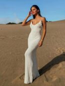 Beige Spaghetti Strap Maxi Dress – Sexy Beach Dress 2025