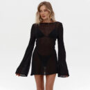 Women's Summer Knit Mini Dress – Sexy Backless Bell Sleeve Beach Cover-Up
