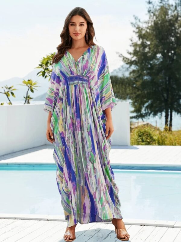 Classy Blue Kaftan Maxi Dress – Plus Size Beach Cover Up for Women - Image 2