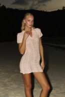 Pink Striped Knit Beach Mini Dress for Women