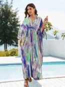 Classy Blue Kaftan Maxi Dress – Plus Size Beach Cover Up for Women
