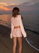 Bell Sleeve Knit Two-Piece Beach Set - Boho Striped Swimsuit Cover-Up