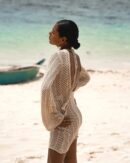 Apricot Sexy Bell Sleeve Lace Up Beach Mini Dress for Women