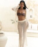Two-Piece Swimsuit Cover-Up - Bell Sleeve Waist Tie Top & Long Skirt Set