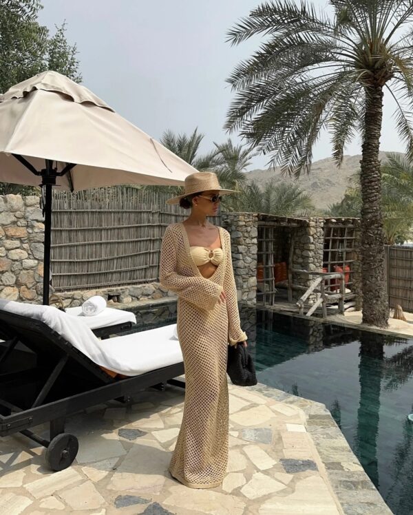Sexy U-Neck Knit Maxi Dress Crochet Beach Outfit - Image 2