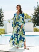 Green Boho Kaftan Dress – Beach Cover Up for Women