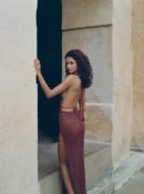 Dark Brown 2025 Women's Knit Beach Maxi Dress – Sexy Deep V Neck, Backless Cover Up