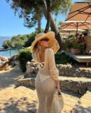 Sexy U-Neck Knit Maxi Dress Crochet Beach Outfit