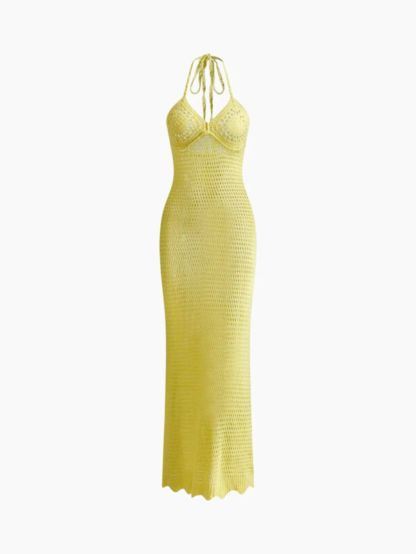 Women's Sexy Knit Cut Out Yellow Maxi Beach Dress - Image 3