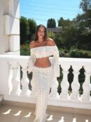 Sexy Knit One-Neck Long Sleeve Top & Drawstring Skirt Beach Set