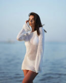 Women's Summer Knit Mini Dress – Sexy Backless Bell Sleeve Beach Cover-Up