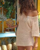 2025 Sexy V-Neck Beach Mini Dress – Hollow Out Knit Cover Up for Summer