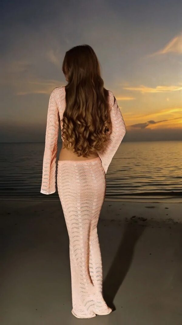 Long Sleeve Top & Beach Half Skirt Two-Piece Swimsuit Cover-Up - Image 3